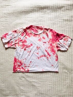 Vans Tie Dye T-Shirt Red White Bleach Dye Graphic Logo Tee Size Large